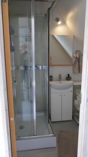 博雷Gård的一个带水槽的玻璃淋浴间