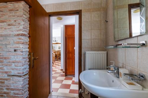 斯科派洛斯DROSIA HOME的一间带水槽和砖墙的浴室