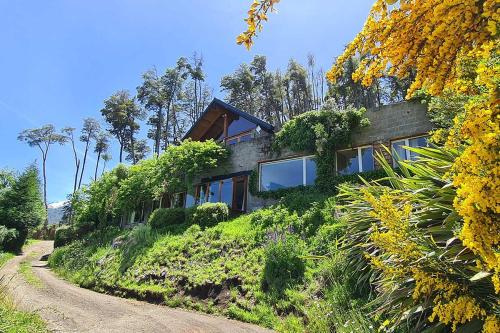 拉安戈斯图拉镇Puerto Manzano Suites by Visionnaire的土路旁山丘上的房屋
