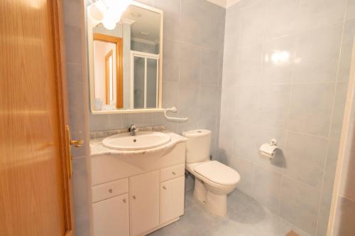 扎马亚Bonbillo - ONGI ETORRI的一间带卫生间、水槽和镜子的浴室