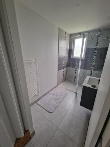 Maisons au cœur du berry的带淋浴和盥洗盆的白色浴室