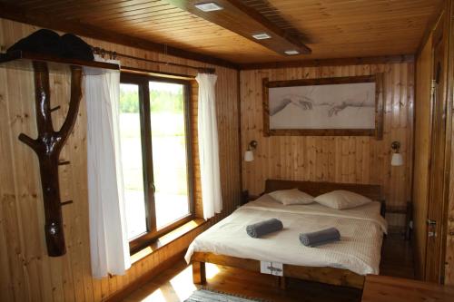 古尔贝内迪克萨拉斯旅馆的一间带床的卧室,位于带窗户的房间内