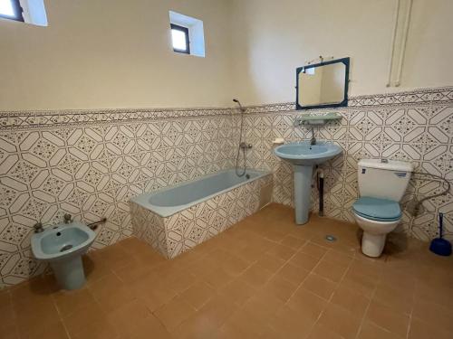 艾济拉勒Hotel Tanout的浴室配有盥洗盆、卫生间和浴缸。