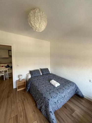圣维森特德尔拉斯佩奇Apartamento Oasis Mediterráneo的一间卧室配有一张带蓝色棉被的床