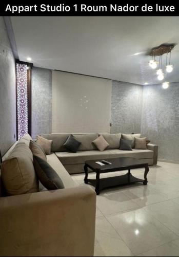 纳祖尔Apart Nador de Luxe 1的带沙发和咖啡桌的客厅