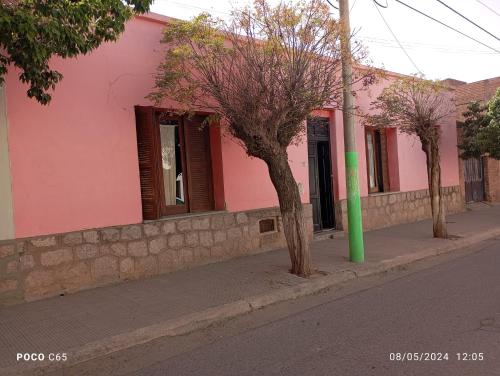 贝伦Hermosa casa tradicional Belén Catamarca的街道边的粉红色建筑