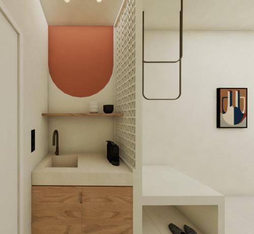 瓦西里科斯西莉亚公寓酒店的一间带水槽和镜子的浴室