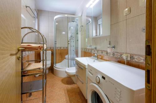 茨里克韦尼察Amfora Apartments的一间带水槽、淋浴和卫生间的浴室