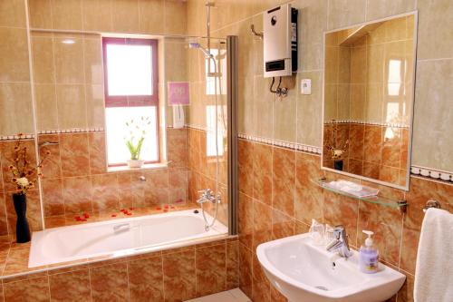 明德卢Hotel LIVVO Don Paco的带浴缸和盥洗盆的浴室