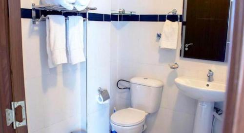 El KsibaHotel Angle Atlas的白色的浴室设有卫生间和水槽。