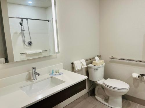 科迪亚克Quality Inn Kodiak的白色的浴室设有卫生间和水槽。