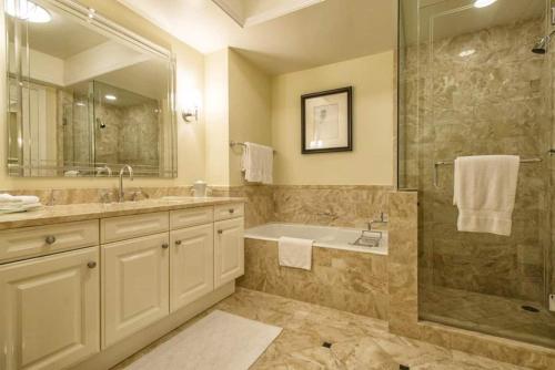 迈阿密Private condo hotel at Four Seasons Brickell的带浴缸、水槽和淋浴的浴室