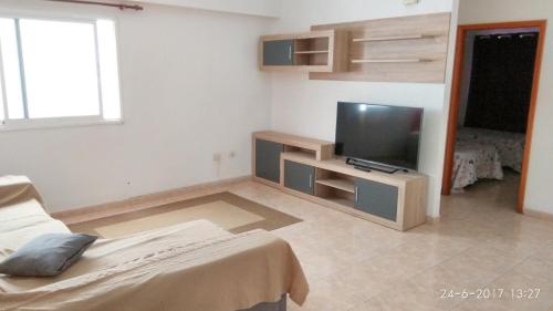 阿雷西费3 bedrooms apartement at Arrecife 800 m away from the beach with balcony and wifi的客厅配有平面电视和沙发。