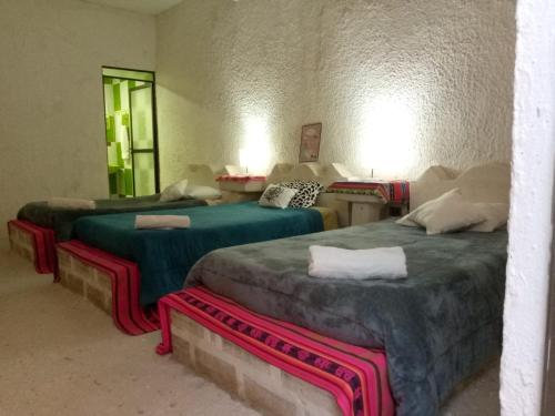 乌尤尼Hostal Beds of salt Ga的两张床铺位于带椅子的房间