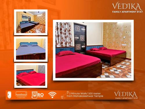 乌贾因Vedika Yatri Grah - Entire Apartment的一张房间四张床位的照片