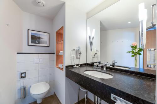 什未林茨格尔斯派克酒店的一间带水槽和卫生间的浴室