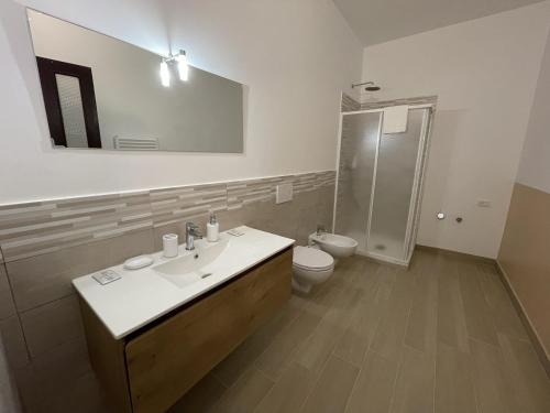 阿拉西奥Airaldi8 -Ex La Reggia- Trilocali in centro a 50 m dal mare的一间带水槽、卫生间和镜子的浴室