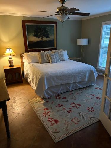 克拉克斯代尔Pool House的一间卧室配有一张床和吊扇