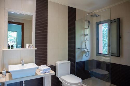 斯卡拉Dalasvillas SkalaAcqua的浴室配有卫生间、盥洗盆和淋浴。