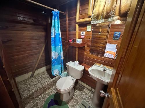 Puerto Velasco IbarraEl Pajas的一间带卫生间和水槽的小浴室