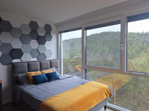 迪瓦伊巴雷Divchy dream studio的一间卧室设有一张床和一个大窗户