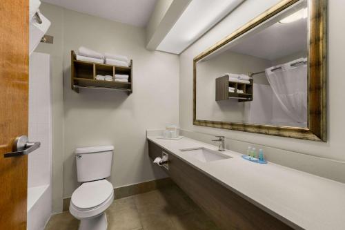 马修斯马修斯品质套房酒店的一间带水槽、镜子和卫生间的浴室