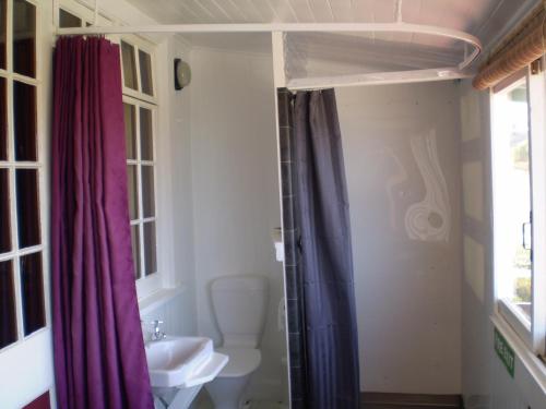 奥玛鲁联邦住宿加早餐旅馆的一间带卫生间和淋浴帘的浴室