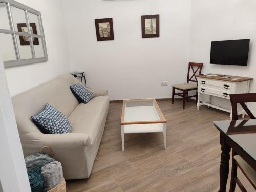 卡莫纳Casa dúplex en el centro的客厅配有沙发和桌子