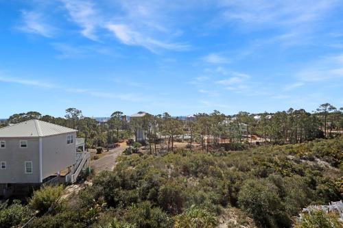 Cape San BlasBig Chill by Pristine Property Vacation Rentals的树木背景的房子的空中景色