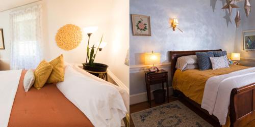 库尔佩珀西园花园住宿加早餐旅馆的卧室两张照片,配有两张床