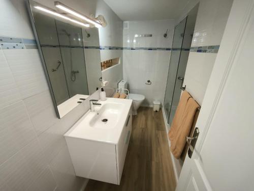 卡门港佛罗里达公寓的白色的浴室设有水槽和镜子