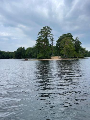 ÅbyRenoverat boende med närhet till Kolmårdens djurpark的水体中间的一个岛屿