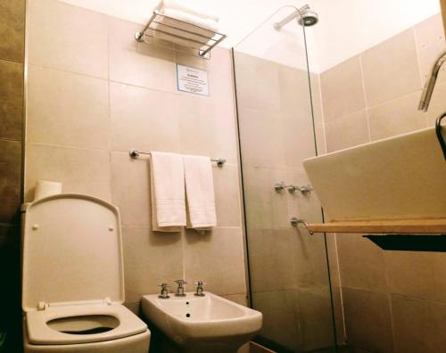 康考迪亚Amanzi Termal Rental的浴室配有卫生间、盥洗盆和淋浴。