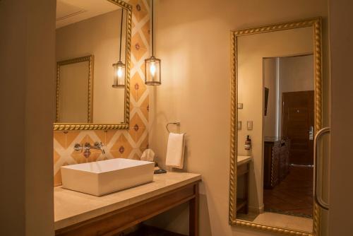 埃尔富埃尔特Hotel Posada del Hidalgo - Centro Histórico a Balderrama Collection Hotel的一间带水槽和镜子的浴室