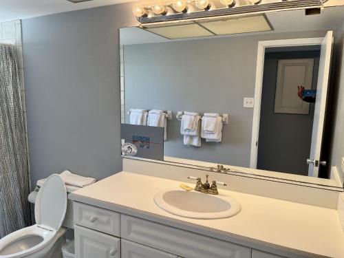 西耶斯塔岛Island House Beach Resort 1S的一间带水槽、镜子和卫生间的浴室
