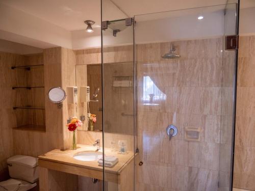 利马布里塔尼亚圣博尔哈酒店的带淋浴和盥洗盆的浴室