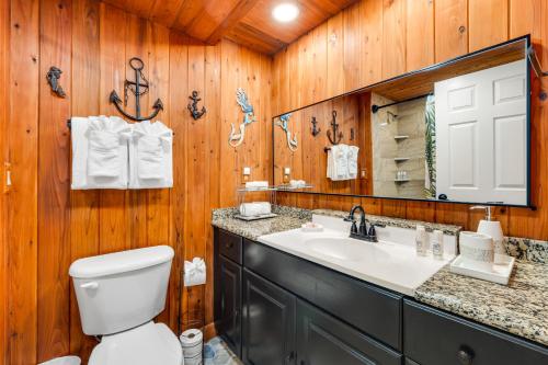 希洛Waiakea Villas 4-124的一间带卫生间、水槽和镜子的浴室