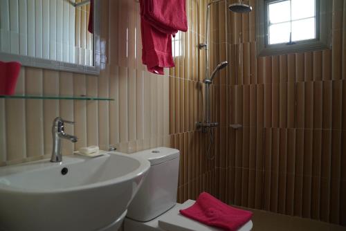 达喀尔Oasis, Seaside的一间带水槽、卫生间和淋浴的浴室