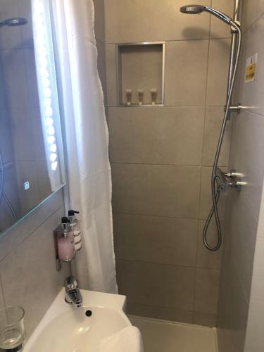 戈尔韦Seacrest的带淋浴和盥洗盆的浴室