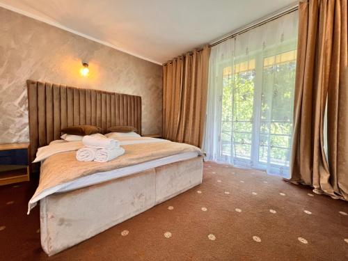 波亚纳布拉索夫Top Mountain的一间卧室配有一张大床和毛巾