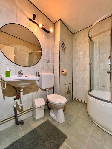 波亚纳布拉索夫Top Mountain的浴室配有卫生间、盥洗盆和浴缸。