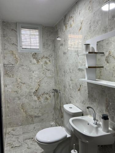 哈塔伊Karaağaç Bungalov & Tiny House的浴室配有白色卫生间和盥洗盆。