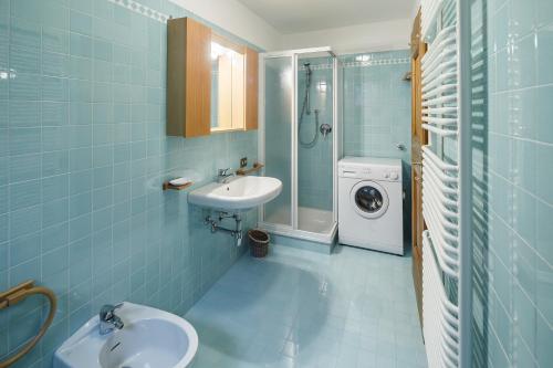 科尔蒂纳丹佩佐Villa Lacedel - Stayincortina的一间带水槽和洗衣机的浴室