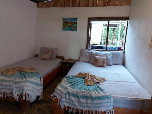 CabuyaAnez Cabin'S的一间卧室设有两张床和窗户。