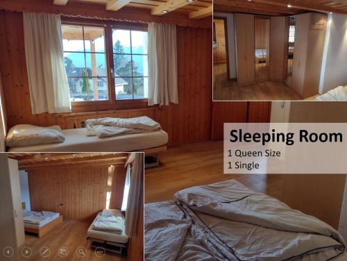 埃申Alpine Chalet with Natural Pool的两张带两张双层床的客房的照片