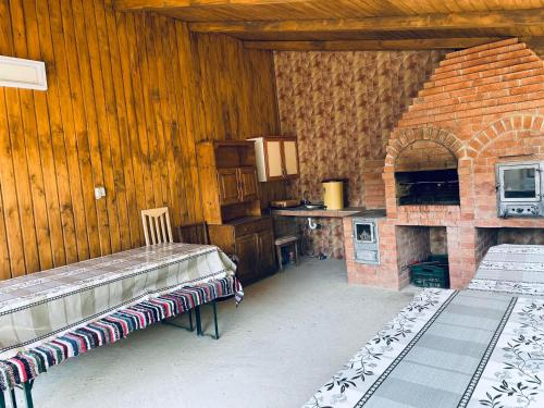 Statjunea BorsaCasa Daya的一间厨房,里面配有砖炉