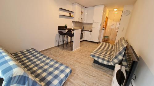 巴什卡沃达Apartments Mediteraneo的小型公寓 - 带两张床和厨房