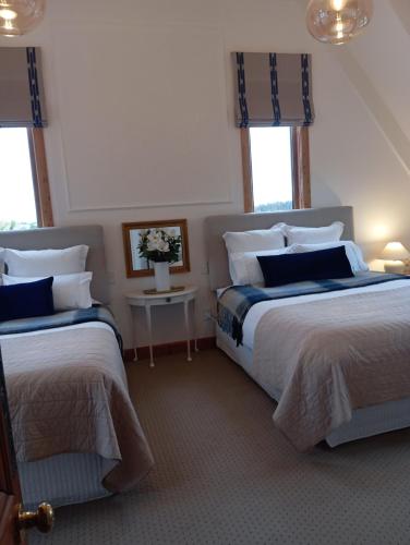 提马鲁Kingsdown Manor B&B Timaru的卧室设有两张床,带两个窗户
