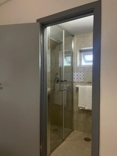 法萨诺马塞里亚唐桑特酒店的带淋浴的浴室和玻璃门