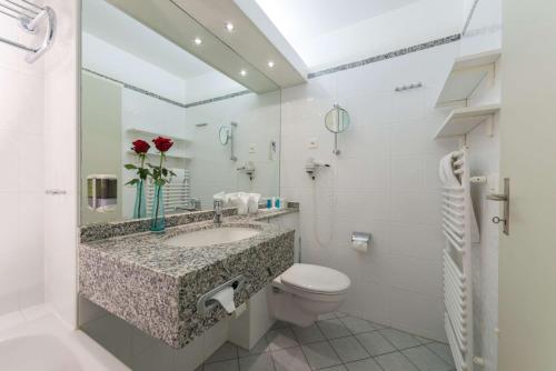 贝阿滕贝格贝阿滕贝格/因特拉肯多里安布吕姆利斯山酒店的一间带水槽和卫生间的浴室